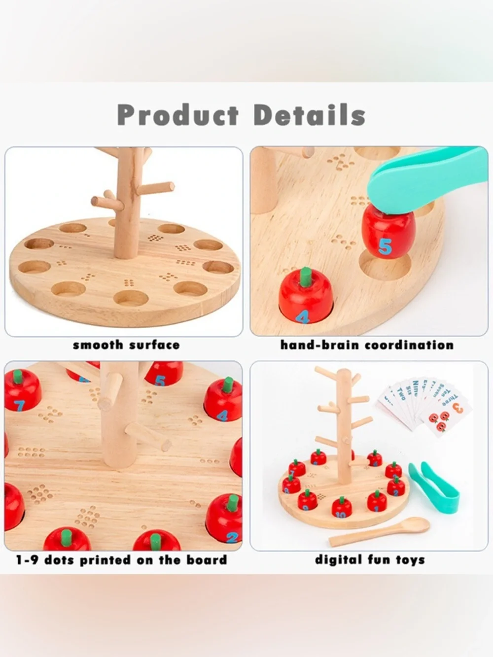 Wooden Number Apple Tree Counting Toy - Red Montessori Math Toys